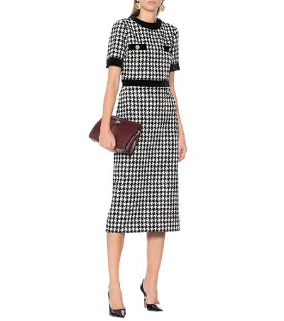 Shop Gucci Houndstooth Wool-blend Cape Dress In Black