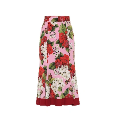 Shop Dolce & Gabbana Floral Stretch-silk Midi Skirt In Pink