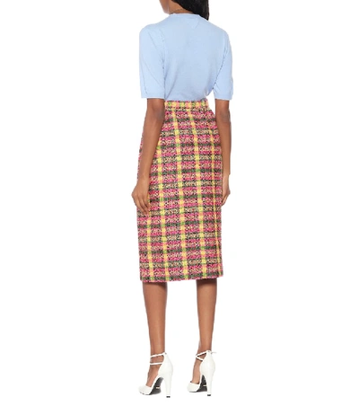 Shop Gucci Tweed Wool Midi Skirt In Multicoloured