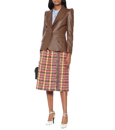 Shop Gucci Tweed Wool Midi Skirt In Multicoloured