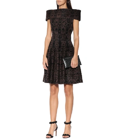 Shop Alaïa Off-the-shoulder Jacquard Knit Dress In Brown