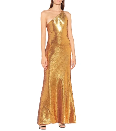 Shop Galvan Gilded Roxy Sequined Gown In Gold