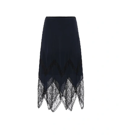 Shop See By Chloé Lace-trimmed Crêpe Midi Skirt In Blue