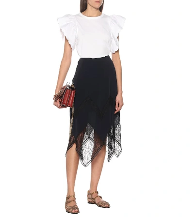 Shop See By Chloé Lace-trimmed Crêpe Midi Skirt In Blue
