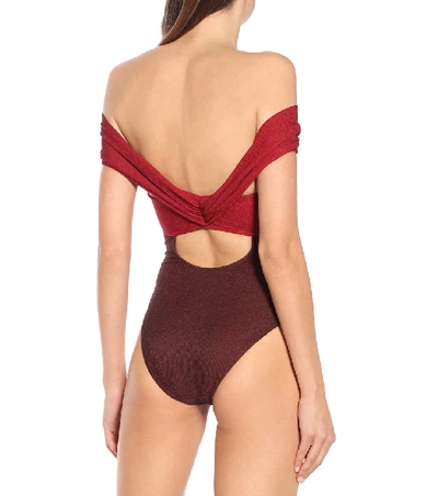 Shop Self-portrait Colorblocked One-piece Swimsuit In Red