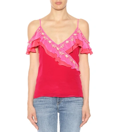 Shop Peter Pilotto Silk Off-the-shoulder Top In Pink