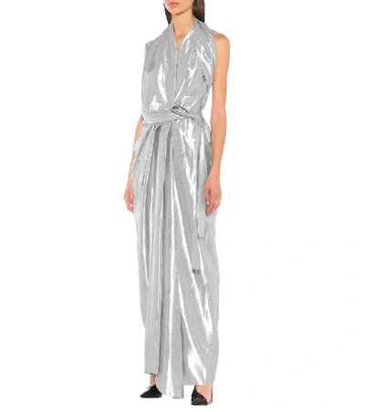 Shop Rick Owens Metallic Silk-blend Midi Dress In Silver