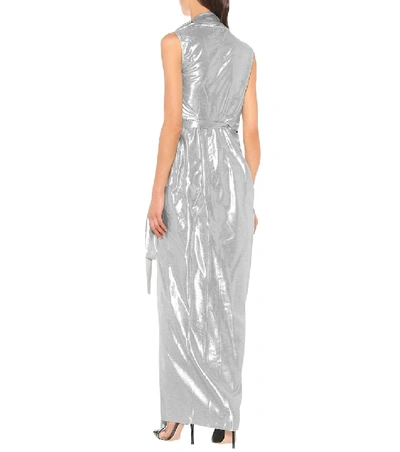 Shop Rick Owens Metallic Silk-blend Midi Dress In Silver