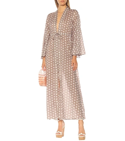 Shop Alexandra Miro Betty Polka-dot Cotton Gown In Grey