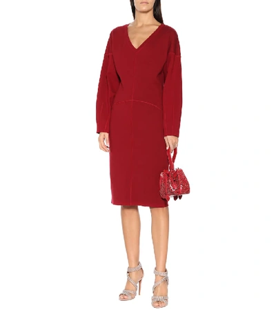 Shop Alaïa Drop-shoulder Knit Dress In Red