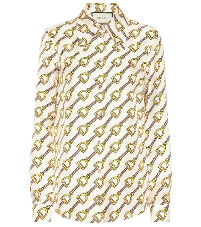 Shop Gucci Printed Silk Shirt In White