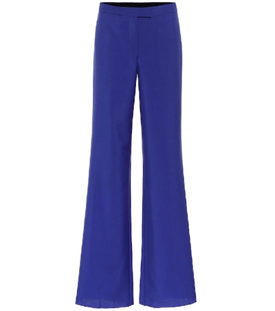Shop Ferragamo High-rise Wide Mohair-blend Pants In Blue
