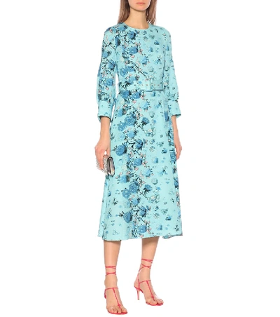 Shop Peter Pilotto Floral Belted Midi Dress In Turquoise