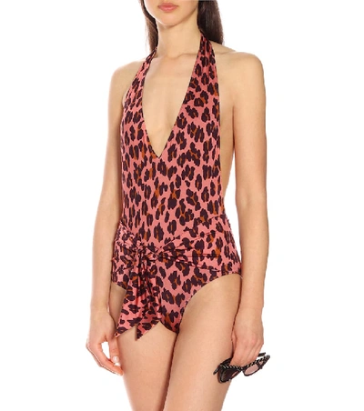 Shop Stella Mccartney Printed Halter Swimsuit In Pink