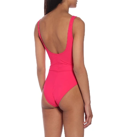 Shop Karla Colletto Twist V-neck Swimsuit In Pink