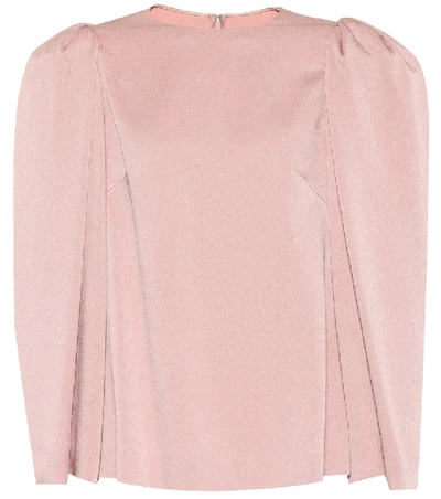 Shop Valentino Puff-shoulder Satin Top In Pink