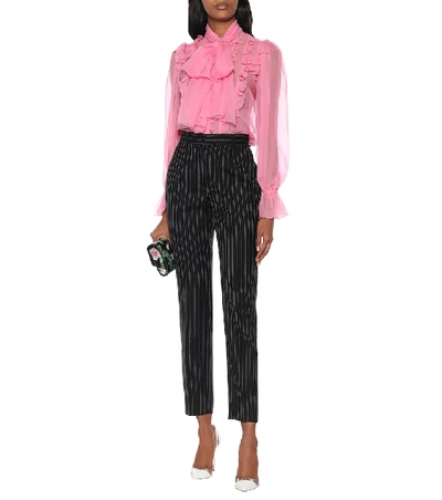 Shop Dolce & Gabbana Ruffled Silk-chiffon Blouse In Pink