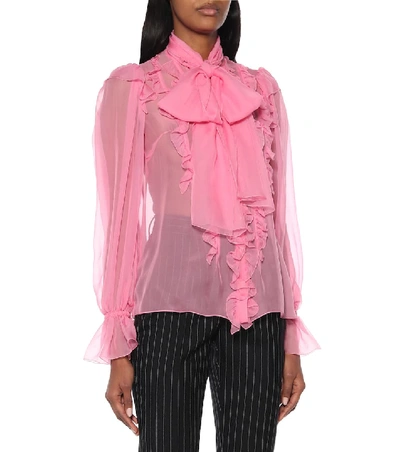 Shop Dolce & Gabbana Ruffled Silk-chiffon Blouse In Pink