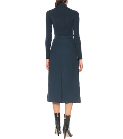 Shop Fendi Wool-crêpe Midi Skirt In Blue