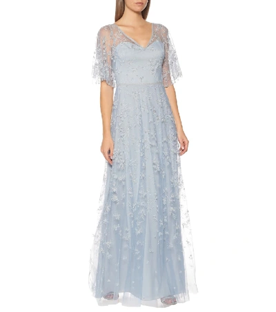 Shop Marchesa Notte Embellished Tulle Gown In Blue