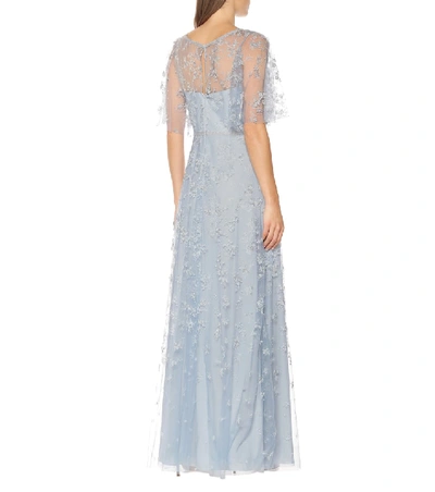 Shop Marchesa Notte Embellished Tulle Gown In Blue