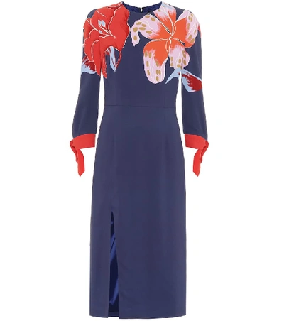 Shop Etro Floral Stretch-crêpe Dress In Blue