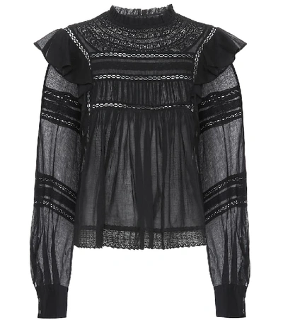 Shop Isabel Marant Étoile Viviana Ruffled Cotton Blouse In Black