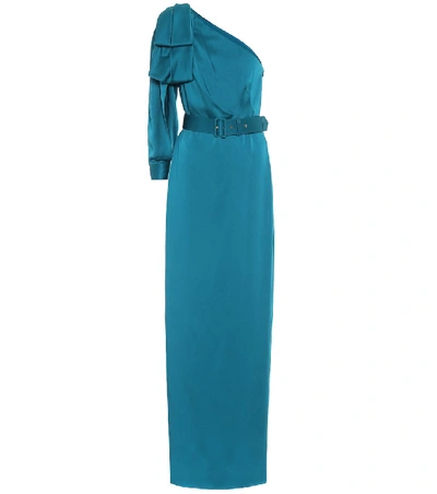 Shop Peter Pilotto One-shoulder Satin Gown In Blue