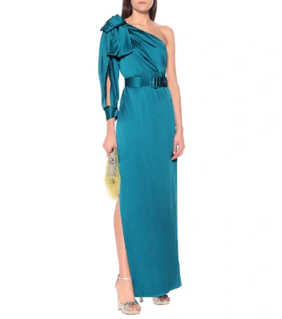 Shop Peter Pilotto One-shoulder Satin Gown In Blue