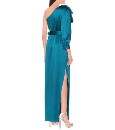 Shop Peter Pilotto One-shoulder Satin Gown In Blue