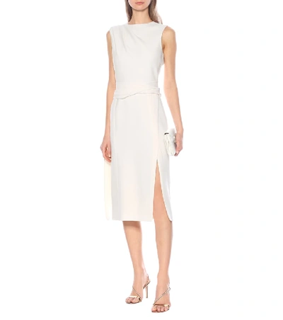 Shop Oscar De La Renta Stretch-wool Midi Dress In White