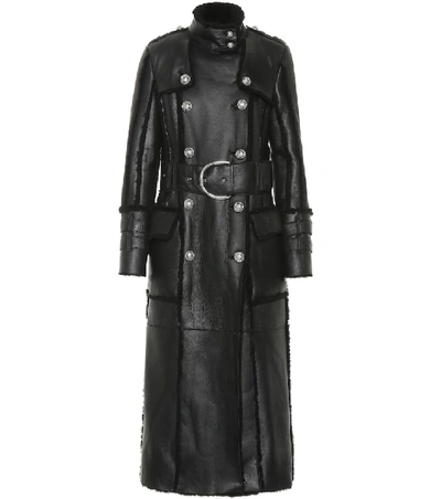 Shop Balmain Shearling Coat In Black