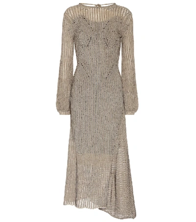 Shop Chloé Cotton-blend Knit Midi Dress In Beige