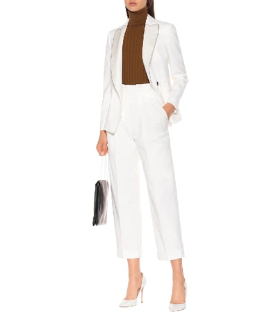 Shop Brunello Cucinelli High-rise Straight Wool Blend Pants In White