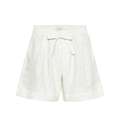 Shop Vince Striped Linen-blend Shorts In White