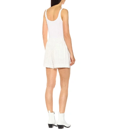 Shop Vince Striped Linen-blend Shorts In White