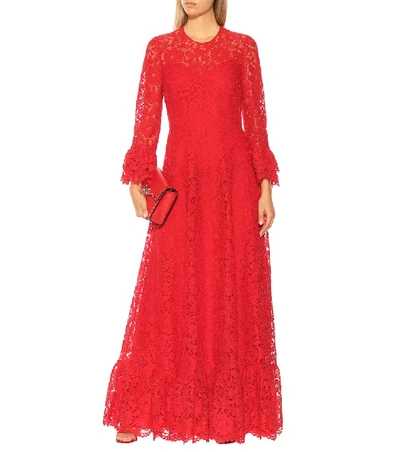 Shop Valentino Lace Gown In Red