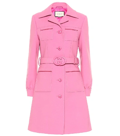 Shop Gucci Belted Wool Coat In Pink