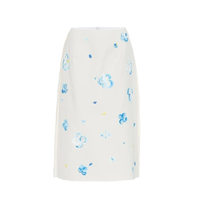 Shop Marni Floral Cotton Blend Midi Skirt In White
