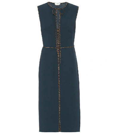 Shop Fendi Virgin Wool Crêpe Midi Dress In Blue