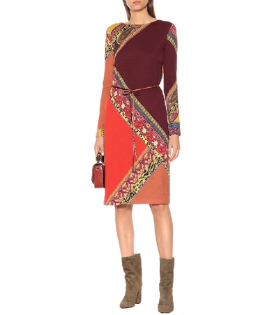 Shop Etro Printed Wool Midi Dress In Multicoloured