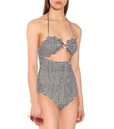 Shop Marysia Antibes Flower Gingham Swimsuit In Black