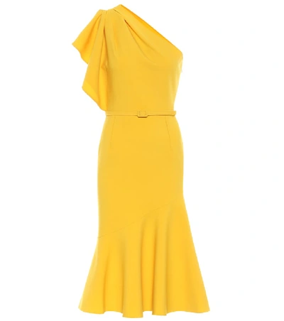 Shop Oscar De La Renta Wool-blend Crêpe Midi Dress In Yellow