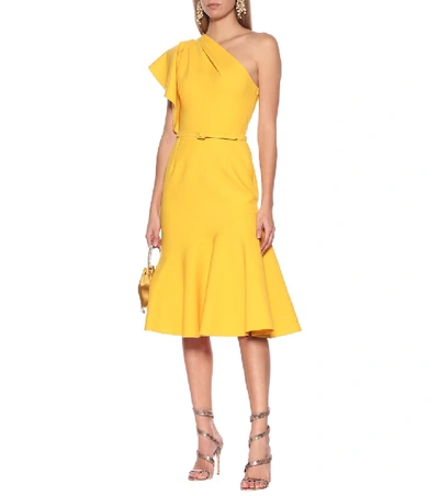 Shop Oscar De La Renta Wool-blend Crêpe Midi Dress In Yellow