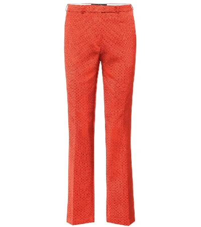 Shop Etro Satin Jacquard Pants In Orange