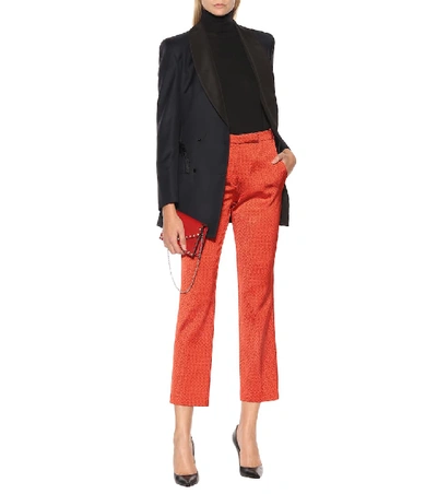 Shop Etro Satin Jacquard Pants In Orange