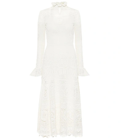 Shop Alexander Mcqueen Cotton-blend Midi Dress In White