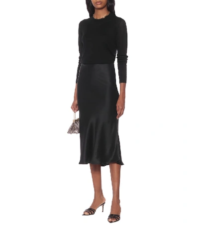 Shop Asceno Berlin Silk-satin Midi Skirt In Black