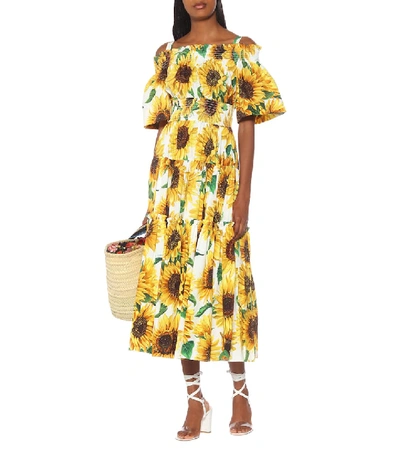 Shop Dolce & Gabbana Sunflower-print Cotton Midi Dress In Yellow