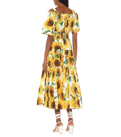 Shop Dolce & Gabbana Sunflower-print Cotton Midi Dress In Yellow